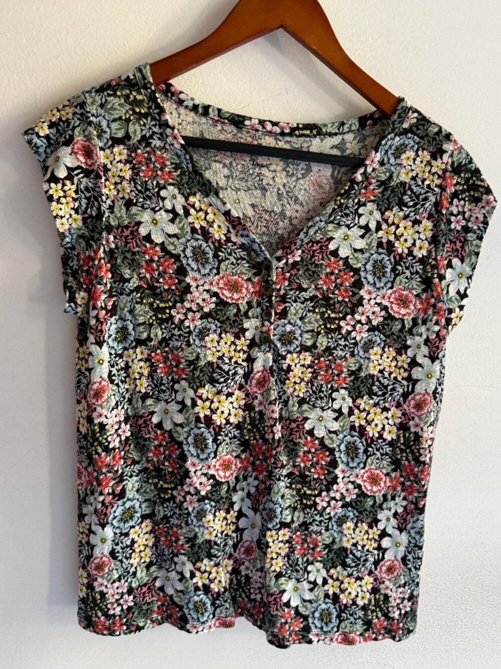 LOFT 100% Linen Black Floral Shirt Size M